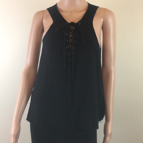 ROI black lace-up top Size Small - Picture 2 of 7